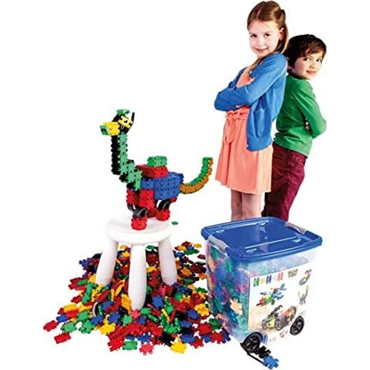 CLICS Konstruktionsspielzeug für Kinder ab 3 Jahre, kreatives Lernspielzeug im 750 Teile Set, Bausteine für Mädchen und Jungen, Montessori STEM-Spielzeug, Box mit Rollen 25 in 1, – Bild 1