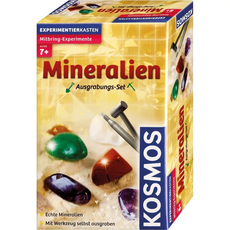 KOSMOS 630447 - Mineralien Ausgrabungs-Set, Grabe echte Mineralien selbst aus, mit Hammer und Meißel, Experimentierset für Kinder ab 7 Jahre