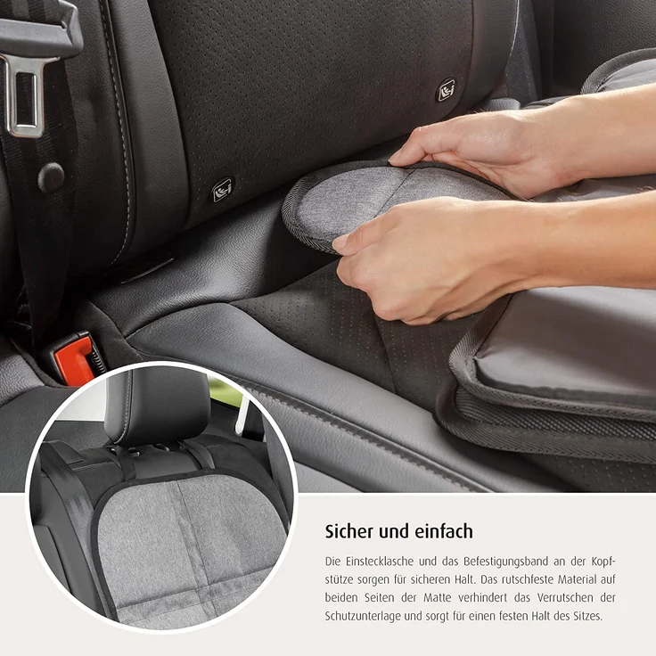 reer Kindersitz-Unterlage TravelKid MaxiProtect, Autositz-Schutzunterlage mit Rückenlehnen-Schutz, rutschfeste Unterlage, ISOFIX geeignet, für alle herkömmlichen Modelle, grau – Bild 7