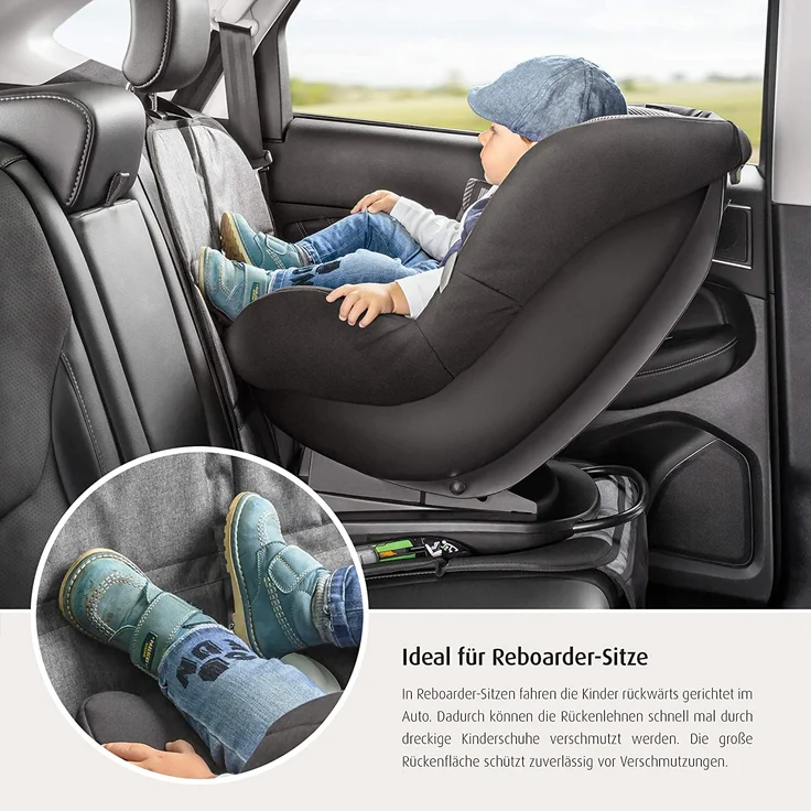 reer Kindersitz-Unterlage TravelKid MaxiProtect, Autositz-Schutzunterlage mit Rückenlehnen-Schutz, rutschfeste Unterlage, ISOFIX geeignet, für alle herkömmlichen Modelle, grau – Bild 6