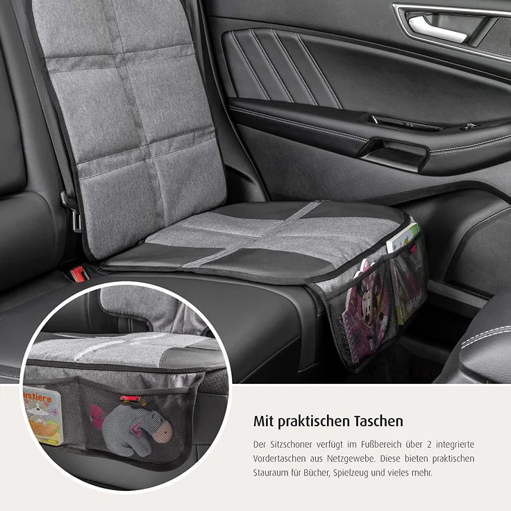 reer Kindersitz-Unterlage TravelKid MaxiProtect, Autositz-Schutzunterlage mit Rückenlehnen-Schutz, rutschfeste Unterlage, ISOFIX geeignet, für alle herkömmlichen Modelle, grau – Bild 8