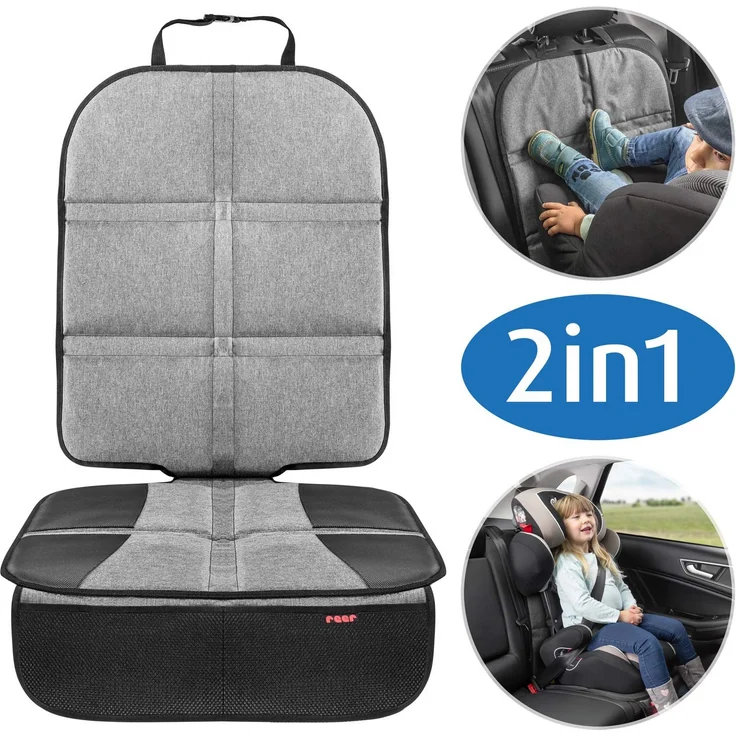 reer Kindersitz-Unterlage TravelKid MaxiProtect, Autositz-Schutzunterlage mit Rückenlehnen-Schutz, rutschfeste Unterlage, ISOFIX geeignet, für alle herkömmlichen Modelle, grau – Bild 2