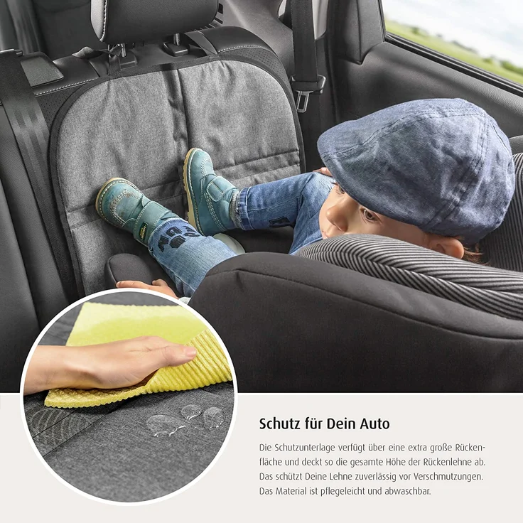 reer Kindersitz-Unterlage TravelKid MaxiProtect, Autositz-Schutzunterlage mit Rückenlehnen-Schutz, rutschfeste Unterlage, ISOFIX geeignet, für alle herkömmlichen Modelle, grau – Bild 5