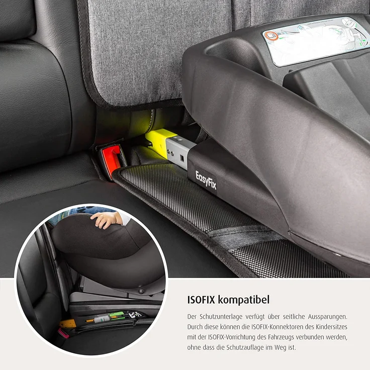 reer Kindersitz-Unterlage TravelKid MaxiProtect, Autositz-Schutzunterlage mit Rückenlehnen-Schutz, rutschfeste Unterlage, ISOFIX geeignet, für alle herkömmlichen Modelle, grau – Bild 9