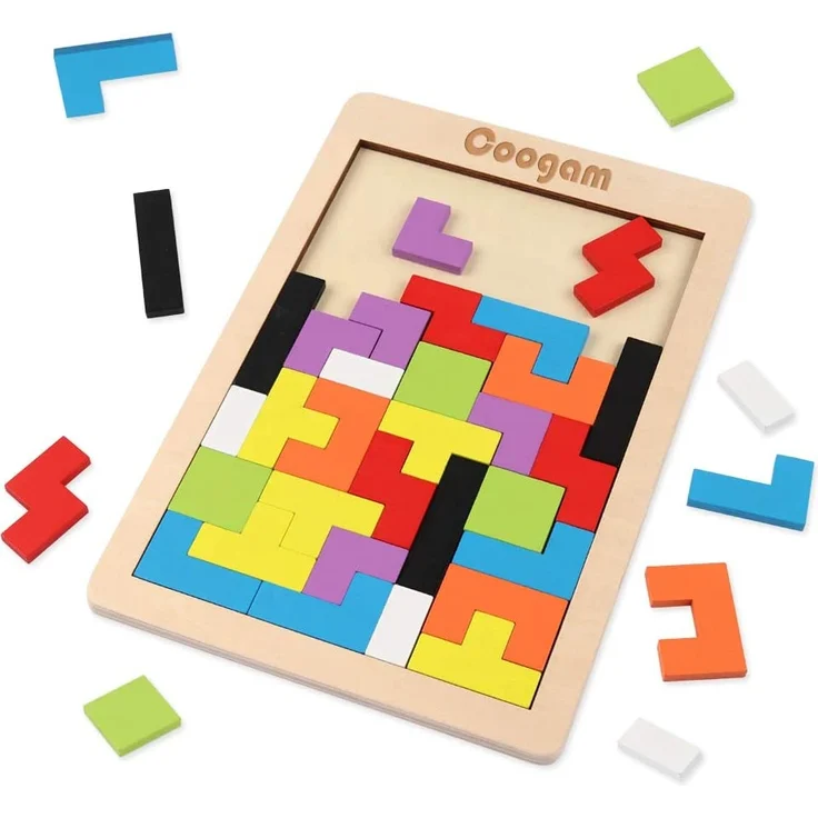 Coogam Holz Puzzle 40 Stück Tangram Puzzle Gehirntraining Spielzeug für Kinder, Holzpuzzle Box Gehirn Spiel Baustein Intelligenz pädagogisches Geschenk für Kleinkinder - Preisvergleich – Bild 1