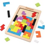 Coogam Holz Puzzle 40 Stück Tangram Puzzle Gehirntraining Spielzeug für Kinder, Holzpuzzle Box Gehirn Spiel Baustein Intelligenz pädagogisches Geschenk für Kleinkinder - Preisvergleich