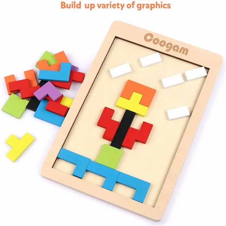 Coogam Holz Puzzle 40 Stück Tangram Puzzle Gehirntraining Spielzeug für Kinder, Holzpuzzle Box Gehirn Spiel Baustein Intelligenz pädagogisches Geschenk für Kleinkinder - Preisvergleich – Bild 5