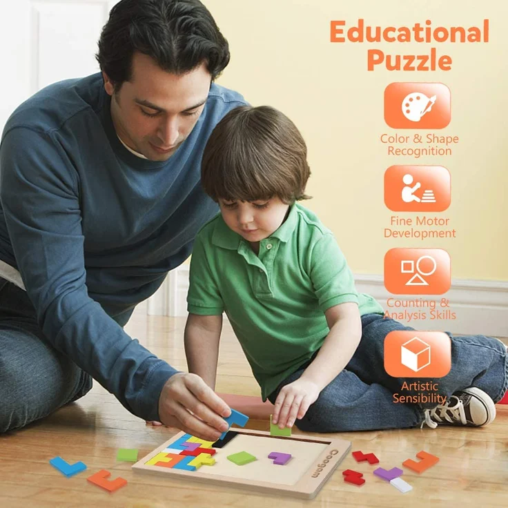 Coogam Holz Puzzle 40 Stück Tangram Puzzle Gehirntraining Spielzeug für Kinder, Holzpuzzle Box Gehirn Spiel Baustein Intelligenz pädagogisches Geschenk für Kleinkinder - Preisvergleich – Bild 2
