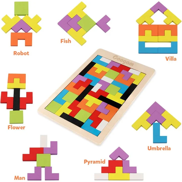 Coogam Holz Puzzle 40 Stück Tangram Puzzle Gehirntraining Spielzeug für Kinder, Holzpuzzle Box Gehirn Spiel Baustein Intelligenz pädagogisches Geschenk für Kleinkinder - Preisvergleich – Bild 6
