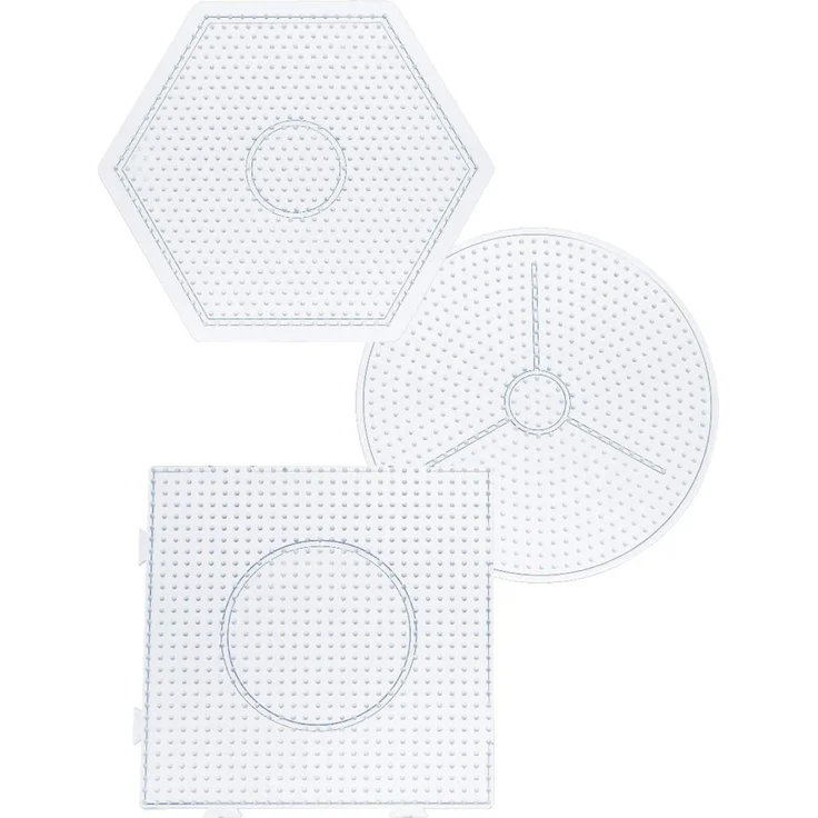 folia 73214 - Bügelperlen Stiftplatten Set Basic groß, 3 transparente Steckplatten für Bügelperlen mit einem Durchmesser von 5 mm, Kreis, Quadrat und Sechseck – Bild 2