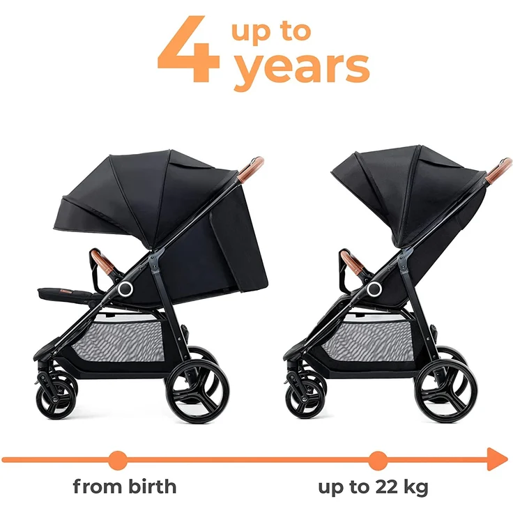 Kinderkraft GRANDE PLUS Kinderkraft buggy von Geburt bis 22 kg, Zusammenklappen mit einer Hand, Liegeposition, großes Verdeck mit Fenster, alle 4 Räder gedämpft, geräumige Sitz, Schwarz – Bild 2