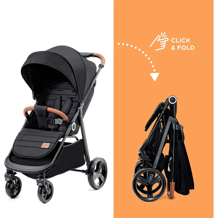 Kinderkraft GRANDE PLUS Kinderkraft buggy von Geburt bis 22 kg, Zusammenklappen mit einer Hand, Liegeposition, großes Verdeck mit Fenster, alle 4 Räder gedämpft, geräumige Sitz, Schwarz – Bild 3