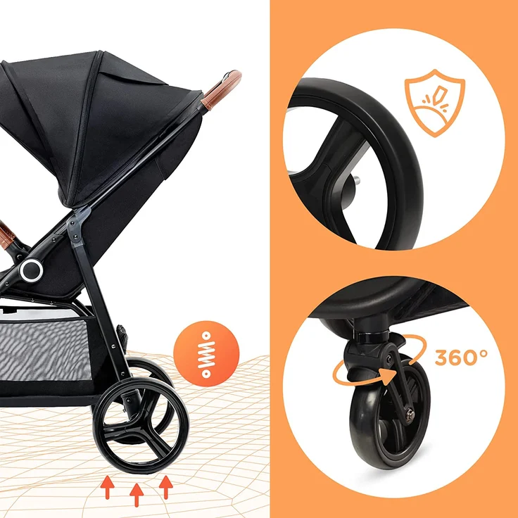 Kinderkraft GRANDE PLUS Kinderkraft buggy von Geburt bis 22 kg, Zusammenklappen mit einer Hand, Liegeposition, großes Verdeck mit Fenster, alle 4 Räder gedämpft, geräumige Sitz, Schwarz – Bild 4