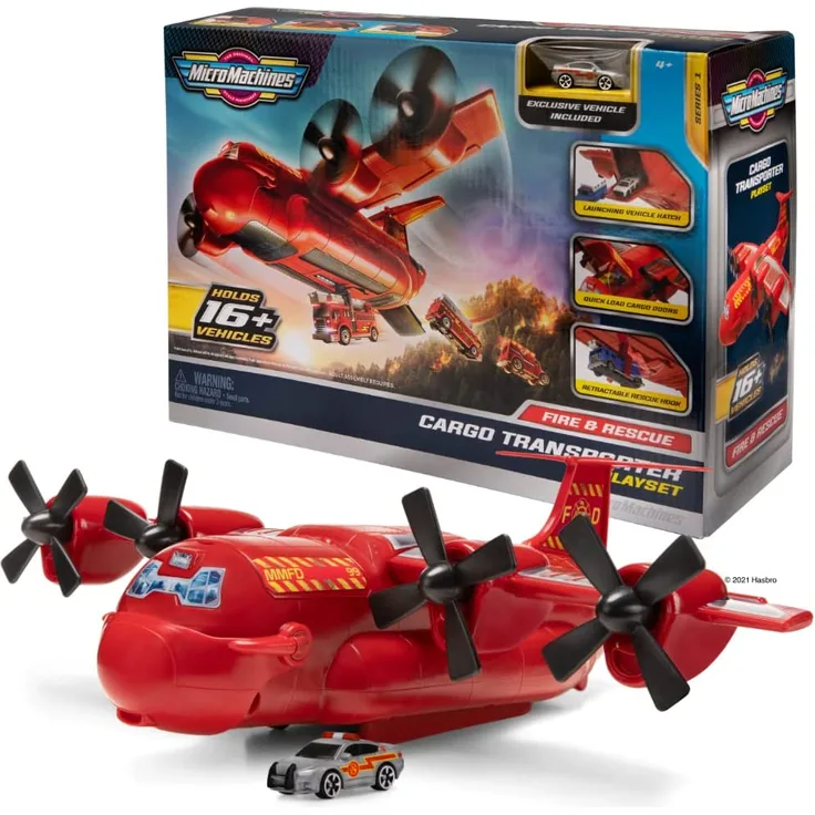 Jazwares Machines MMW0080 Feuerwehr Fracht Flugzeug Spielset mit 1 exklusiven Fahrzeug für Kinder ab 4 Jahren bunt