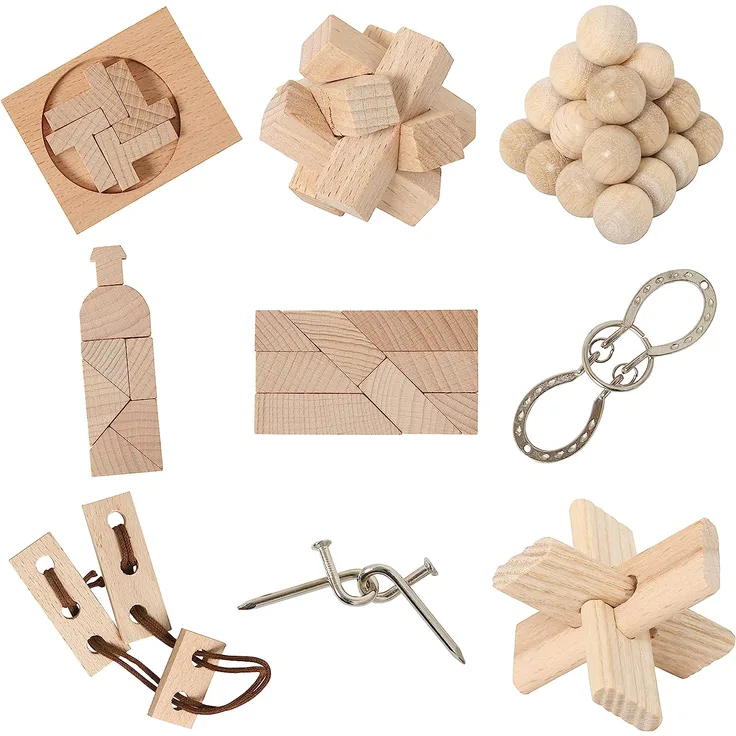 Bartl 111021 9 beliebte Knobelspiele aus Holz und Metall Sortiert im Spar-Knobel-Pack für Erwachsene und Kinder