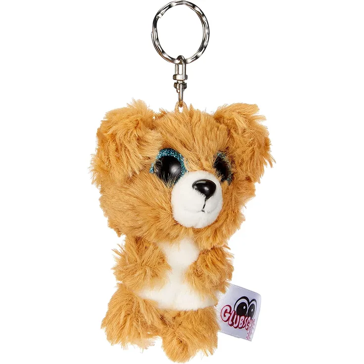 Nici 46312 Glubschis Hund Lollidog 9cm Schlüsselanhänger, Plüschtieranhänger mit Schlüsselring, Stofftierschlüsselhalter, Braun/Weiß