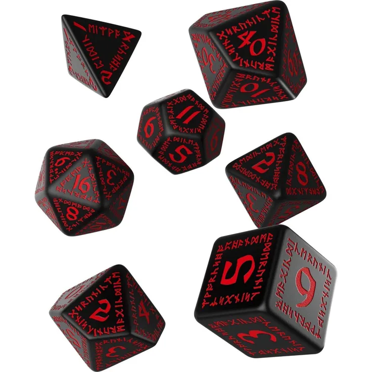 Schwarz-Rot Runen Würfel Set