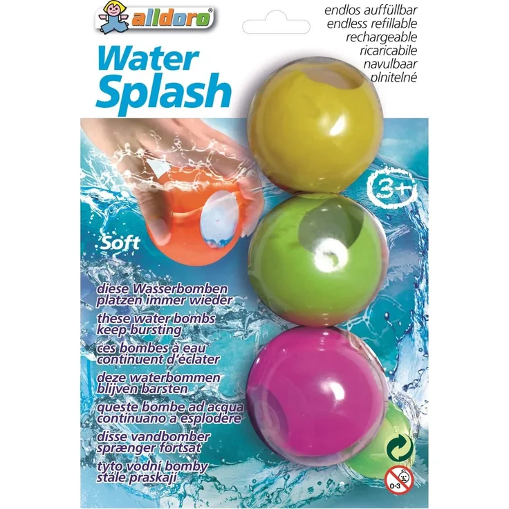 Alldoro 60206 - Wasserbomben 3er Set - wiederverwendbar- Water Splash - Mehrfarbig