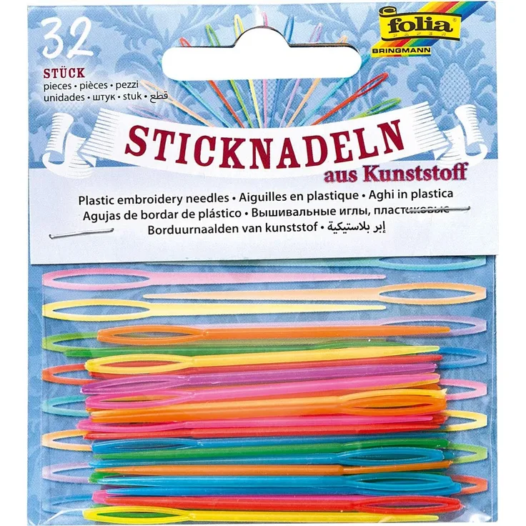 folia 2399 - Sticknadeln aus Kunststoff, 32 Stück, farbig sortiert