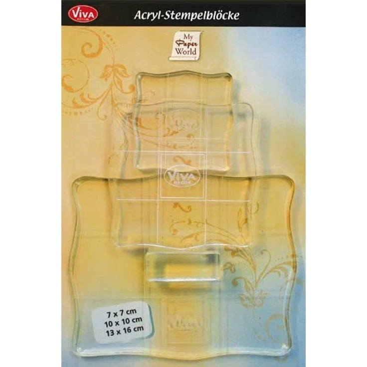 Viva Decor VD400390100 Acryl-Stempelblöcke mit Griff, 3er-Set, Synthetic Material, durchsichtig, 7x7, 10x10, 13x16 cm – Bild 1