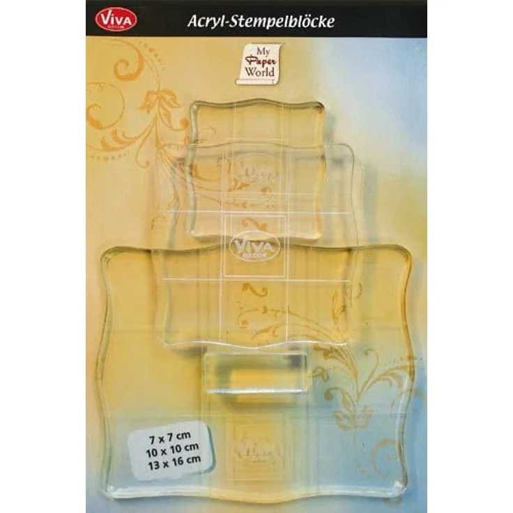 Viva Decor VD400390100 Acryl-Stempelblöcke mit Griff, 3er-Set, Synthetic Material, durchsichtig, 7x7, 10x10, 13x16 cm