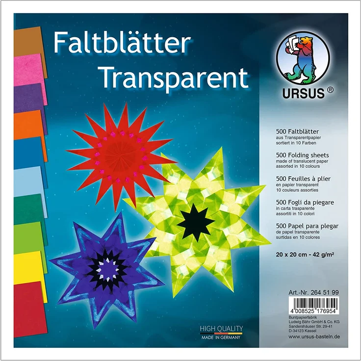 Ludwig Bähr Transparentpapier Faltblätter 20x20cm VE=500 Blatt 10 Farb – Bild 1