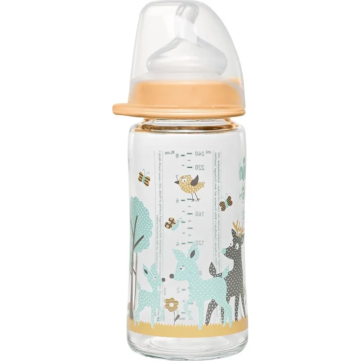 nip Weithalsflasche mit Anti-Kolik Sauger: Baby Trinkflasche mit ACTIFLEX- System, Made in Germany, BPA-Frei, Glass, Einheitsgröße, Saugloch M-mittlerer Trinkfluss, 240 ml, Girl