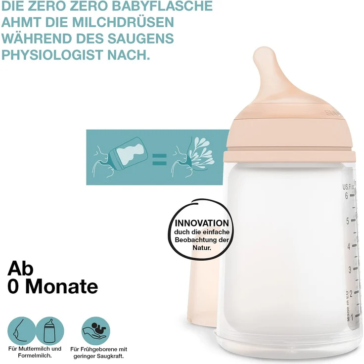 Suavinex, Set Zero Zero-Babyflasche. Anti-Kolik-Babyflasche 270 ml mit Sauger mit mittlerem Nahrungsfluss + Sauger mit mittlerem Nahrungsfluss + Nachfüllbeutel – Bild 4