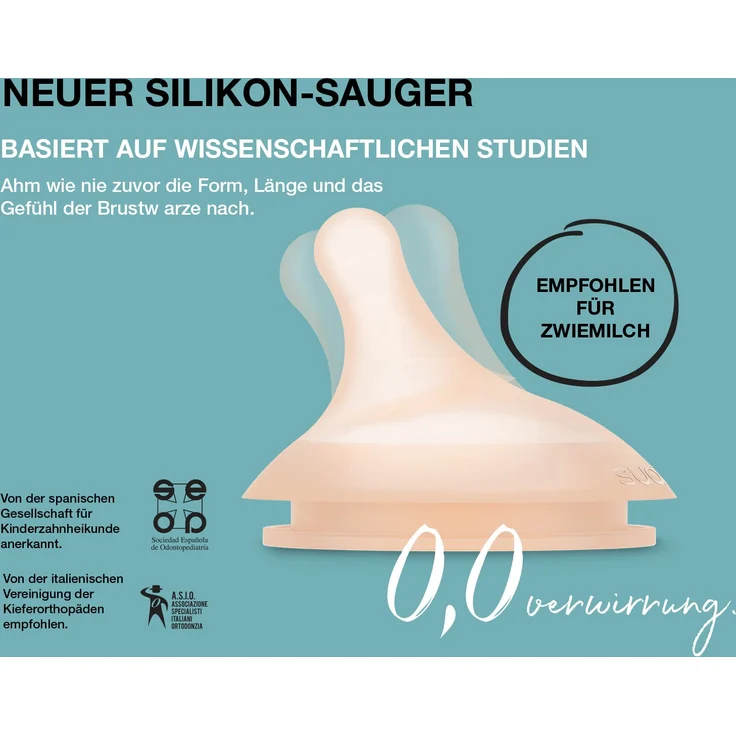 Suavinex, Set Zero Zero-Babyflasche. Anti-Kolik-Babyflasche 270 ml mit Sauger mit mittlerem Nahrungsfluss + Sauger mit mittlerem Nahrungsfluss + Nachfüllbeutel – Bild 6
