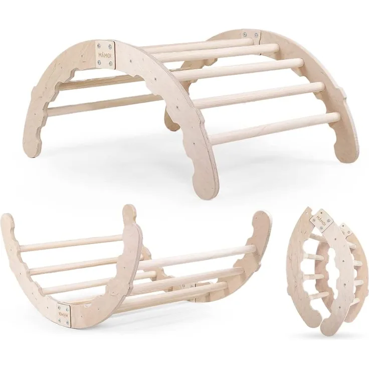 MAMOI® Klettergerüst indoor für Kinder | Kletterbogen Holz Natürliche Materialien | Triangle Gym | Wippe Holz | Triangle Gym Dreieck | Kletterdreieck für Kinderzimmer | CE | 100% ECO | Made in EU