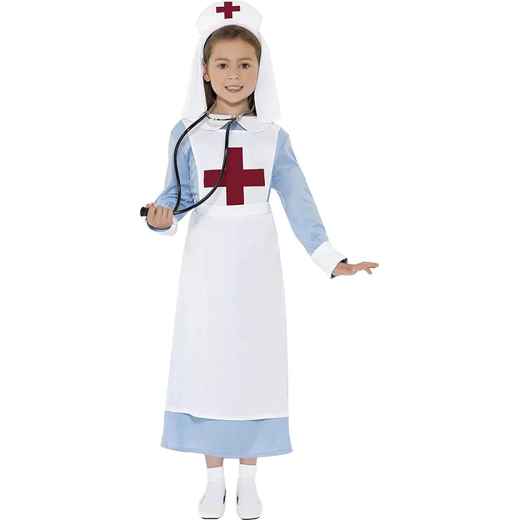 Smiffys Kinder WW1 Schwester Kostüm, Kleid, Mock Schürze und Haube, Größe: M, 44026