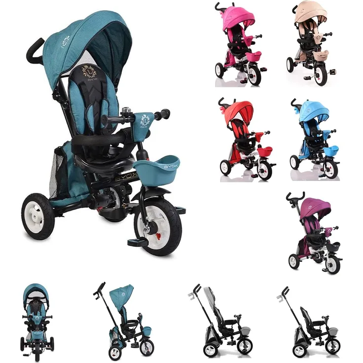 Byox Tricycle Flexy Lux 3 in 1 Dreirad, klappbar, Gummireifen, drehbarer Sitz, Farbe:türkis