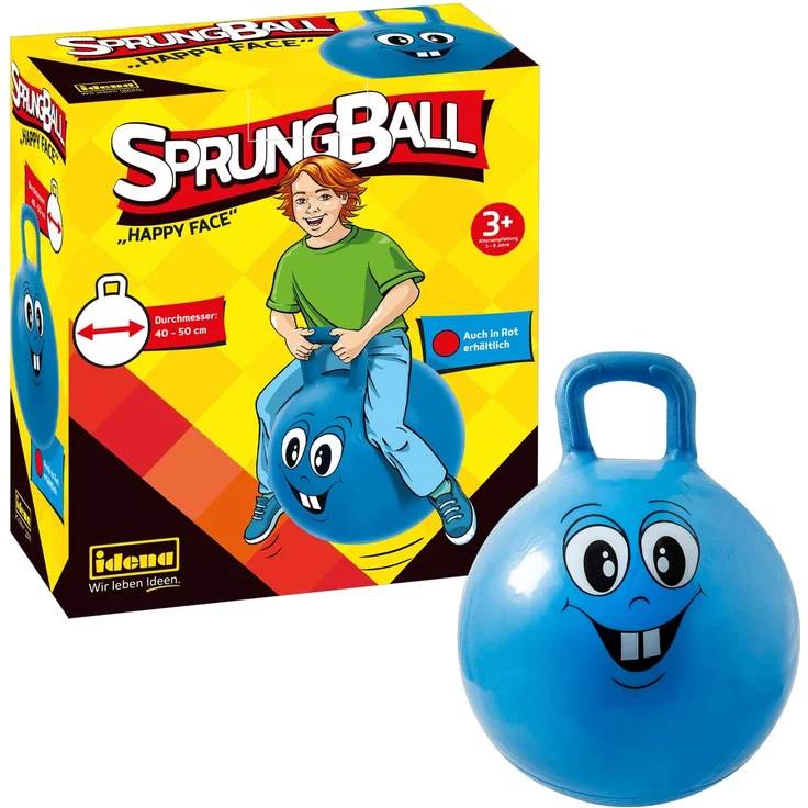 Idena - Sprungball Happy Face in blau, Durchmesser ca. 45 - 50 cm, belastbar bis 50 kg – Bild 1
