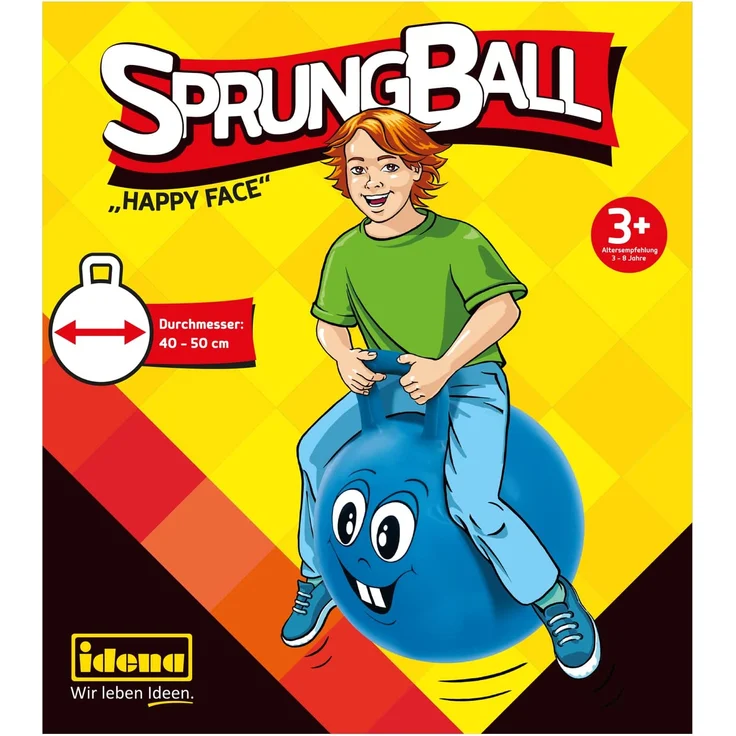 Idena - Sprungball Happy Face in blau, Durchmesser ca. 45 - 50 cm, belastbar bis 50 kg – Bild 2