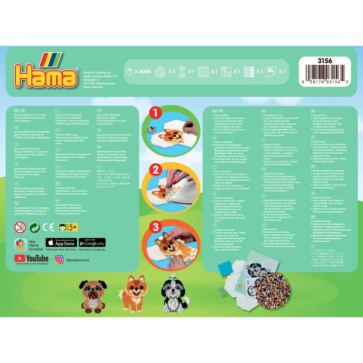 Hama Perlen 3156 Geschenk-Set Hunde mit ca. 4. 000 bunten Midi Bügelperlen mit Durchmesser 5 mm, Motivvorlage und Stiftplatten, inkl. Bügelpapier, kreativer Bastelspaß für Groß und Klein – Bild 2