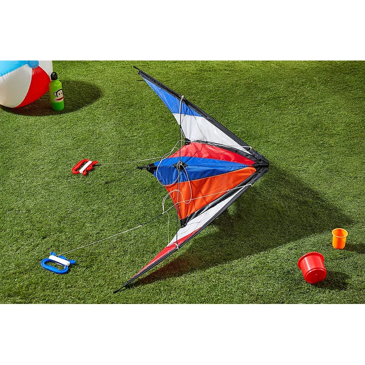 Paul Günther 1085 - Sportlenkdrachen Delta Loop 100, Drachen für Anfänger, Segel aus reißfestem Ripstop-Polyester, robuste Fiberglasstäbe, mit Lenkspulen und Schnur, ca. 100 x 56 cm groß – Bild 4