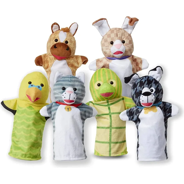 Melissa & Doug Tierfreunde-Handpuppen, 6er-Set (Katze, Hund, Pferd, Papagei, Schildkröte, Hase, Pferd)