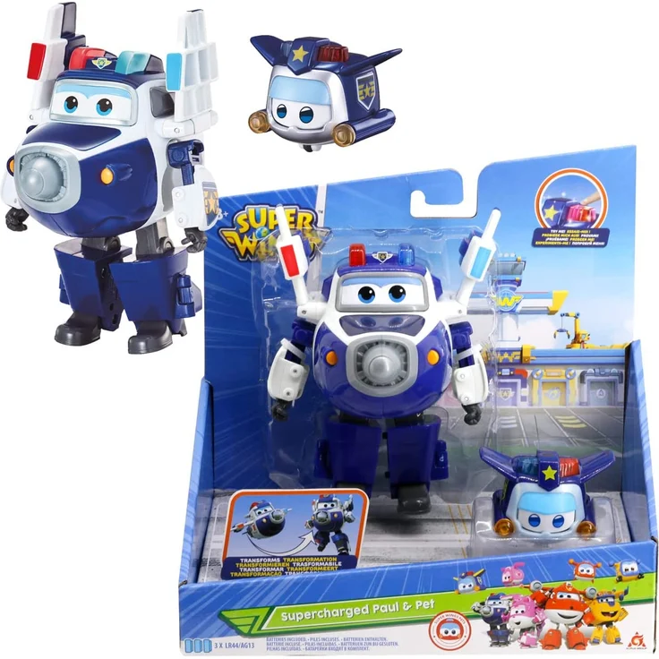 Super Wings Transforming Paul Supercharge Verwandelbares Roboterflugzeug mit Super Mini-Figur der Animationsserie Kinderspielzeug ab 3 Jahren, EU750425 – Bild 1