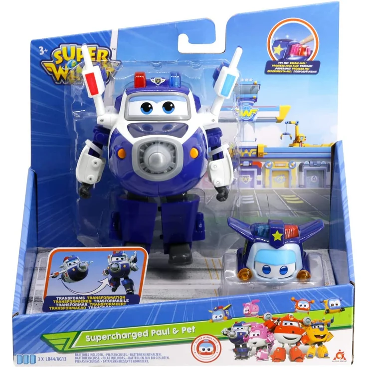 Super Wings Transforming Paul Supercharge Verwandelbares Roboterflugzeug mit Super Mini-Figur der Animationsserie Kinderspielzeug ab 3 Jahren, EU750425 – Bild 2