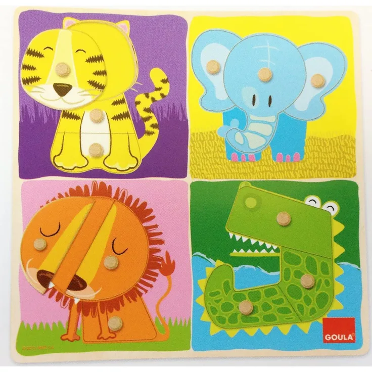 Goula D53111 - Holzpuzzle Wilde Tiere, 12-teilig