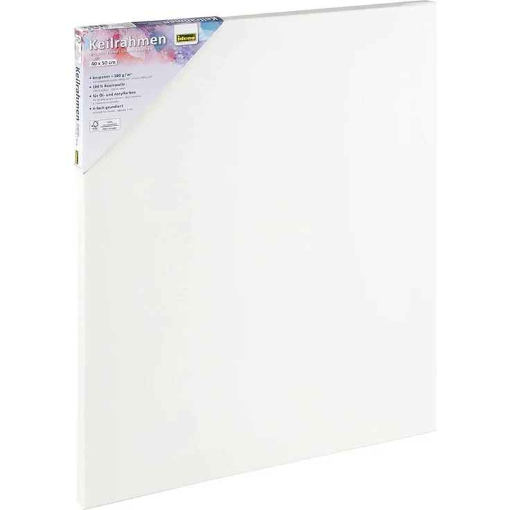 Idena 60033 - Keilrahmen mit Leinwand aus 100% Baumwolle, 380 g/m², FSC zertifiziert, für Öl- und Acrylfarben, ca. 40 x 50 cm, weiß – Bild 1