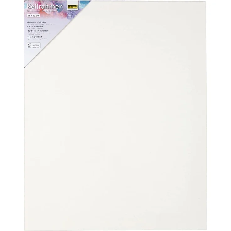 Idena 60033 - Keilrahmen mit Leinwand aus 100% Baumwolle, 380 g/m², FSC zertifiziert, für Öl- und Acrylfarben, ca. 40 x 50 cm, weiß – Bild 2