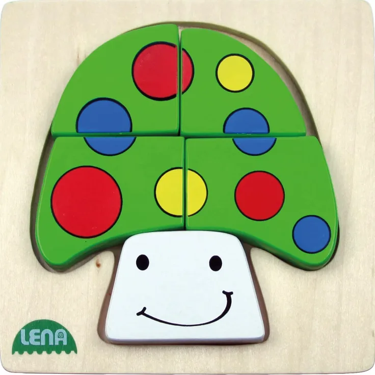 Lena 32138 - Holzpuzzle Pilz, Kinderpuzzle mit Grundplatte 14 x 14 cm und 5 Puzzleteilen, Teile und Platte aus 100% FSC Holz, Puzzlespiel für Kinder ab 18+ Monaten, Legespiel für Kleinkinder