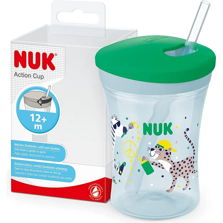 NUK Trinklernbecher Action Cup weicher Trinkhalm, auslaufsicher ab 12 Monaten grün – Bild 1