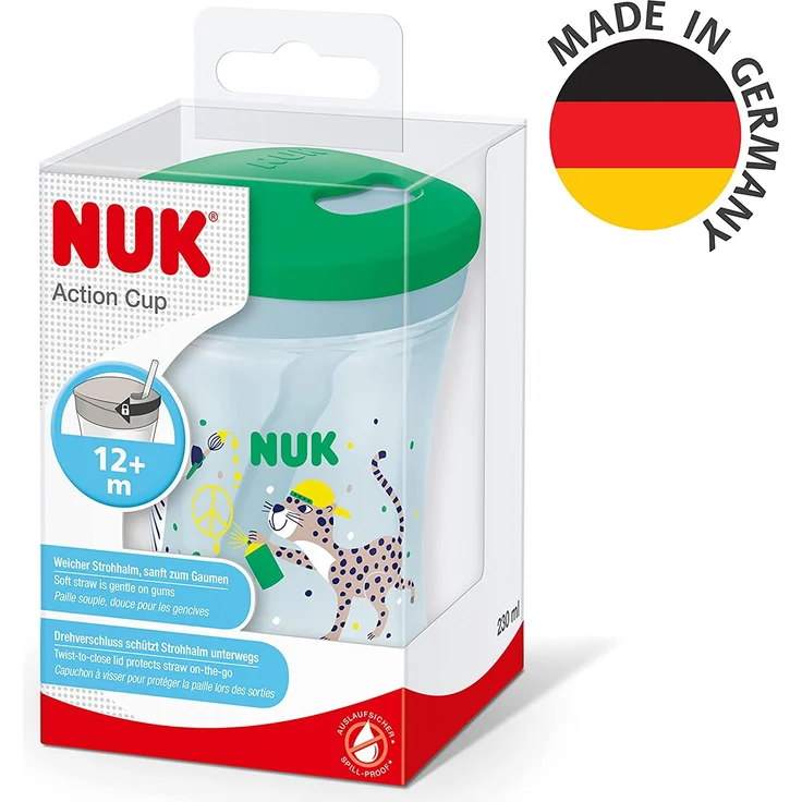 NUK Trinklernbecher Action Cup weicher Trinkhalm, auslaufsicher ab 12 Monaten grün – Bild 7