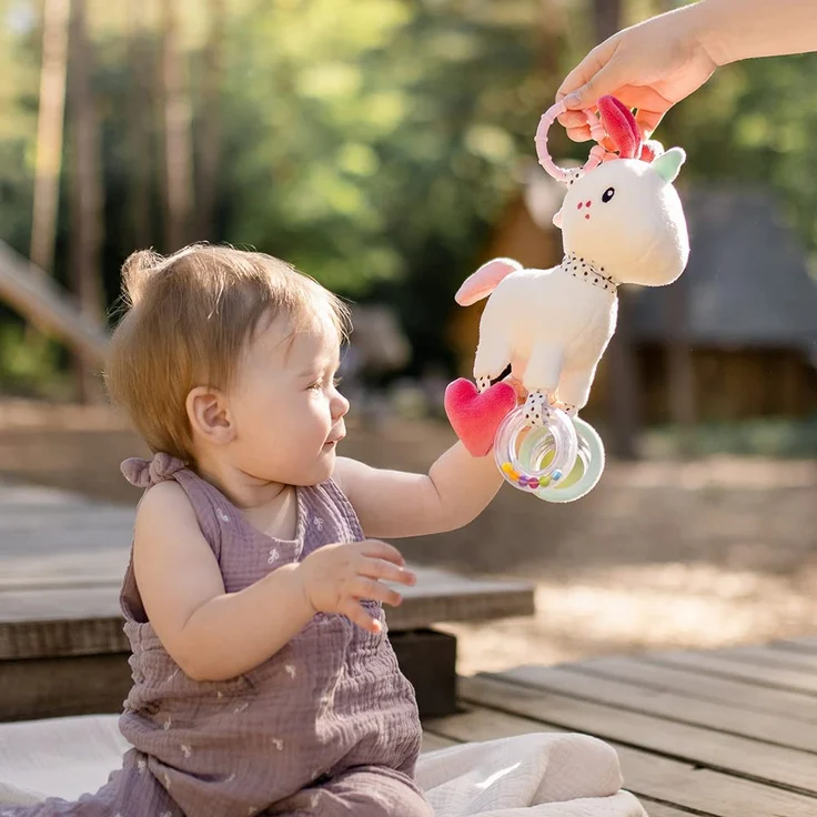 FEHN 057096 Activity-Einhorn mit Ring / Motorikspielzeug zum Aufhängen mit spannenden Anhängern zum Greifen und Geräusche erzeugen, für Babys und Kleinkinder ab 0+ Monaten – Bild 3
