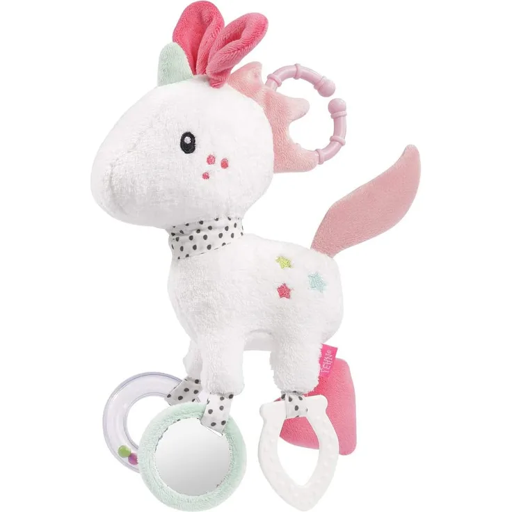FEHN 057096 Activity-Einhorn mit Ring / Motorikspielzeug zum Aufhängen mit spannenden Anhängern zum Greifen und Geräusche erzeugen, für Babys und Kleinkinder ab 0+ Monaten