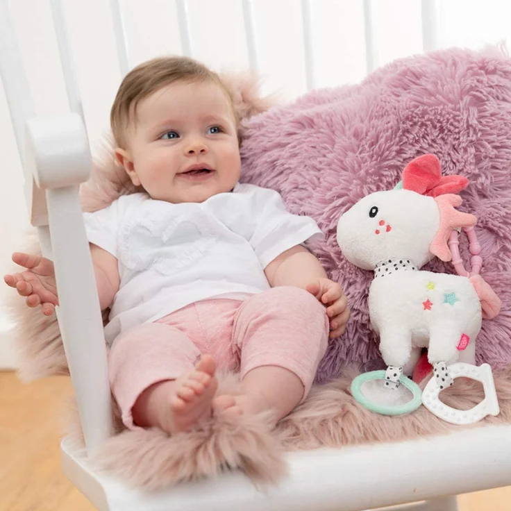 FEHN 057096 Activity-Einhorn mit Ring / Motorikspielzeug zum Aufhängen mit spannenden Anhängern zum Greifen und Geräusche erzeugen, für Babys und Kleinkinder ab 0+ Monaten – Bild 4