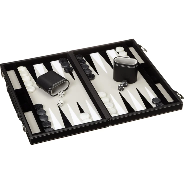 Philos 1731 - Backgammon Filzinlet grau-weiß-schwarz, medium, Koffer Kunstleder – Bild 1