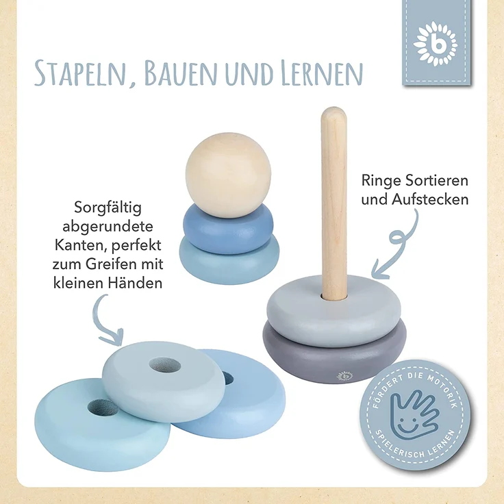 Ringturm Stapelturm, in blau/grau, aus Holz, von Bieco – Bild 3